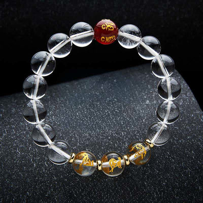 Buddha Stones Clear Quartz Chinese Zodiac Healing Bracelet - Tiger Horse Dog - 12mm Beads(Wrist Circumference:17–18 cm) - image 3