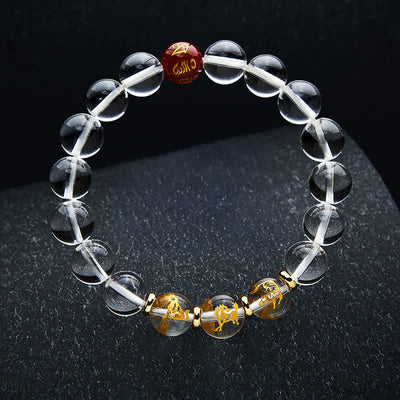 Buddha Stones Clear Quartz Chinese Zodiac Healing Bracelet - Tiger Horse Dog - 10mm Beads(Wrist Circumference:16–17 cm) - image 2