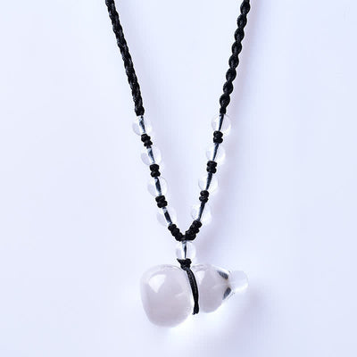 Buddha Stones Natural Clear Quartz Gourd Protection Beads Rope Necklace - image 1