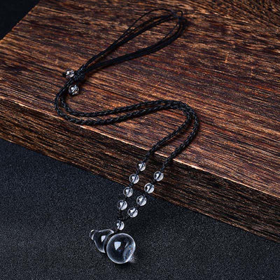 Buddha Stones Natural Clear Quartz Gourd Protection Beads Rope Necklace - Clear Quartz Beads Rope - image 0