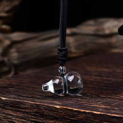 Buddha Stones Natural Clear Quartz Gourd Protection Beads Rope Necklace - Black Rope - image 4