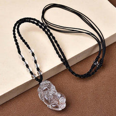 Buddha Stones Natural Clear Quartz Pixiu Clarity Beads Rope Necklace - A Pixiu Facing Right - Clear Quartz(33*18.8*11 mm) - image 0