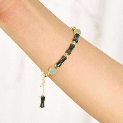 Buddha Stones Hetian Jade Peridot Bamboo Lily Of The Valley Wealth Faithfulness Adjustable Bracelet - image 2
