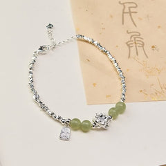 Buddha Stones Joy Happiness Charm Lotus Jade Bead Copper Abundance Bracelet - Lotus(Wrist Circumference 15-18cm) - image 0