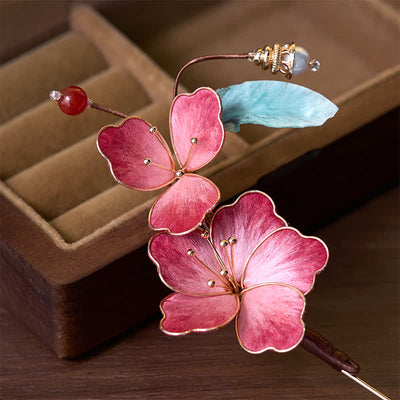 Buddha Stones Handcrafted Silk Art Velvet Flower Red Flower Brooch - image 3