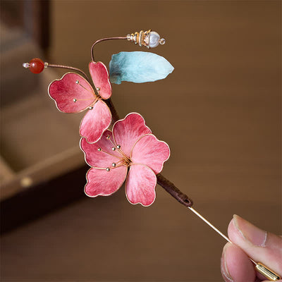 Buddha Stones Handcrafted Silk Art Velvet Flower Red Flower Brooch - image 2
