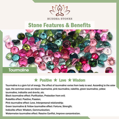 Buddha Stones 12mm Natural Crystal Aquamarine Tourmaline Bead Healing Necklace - image 5