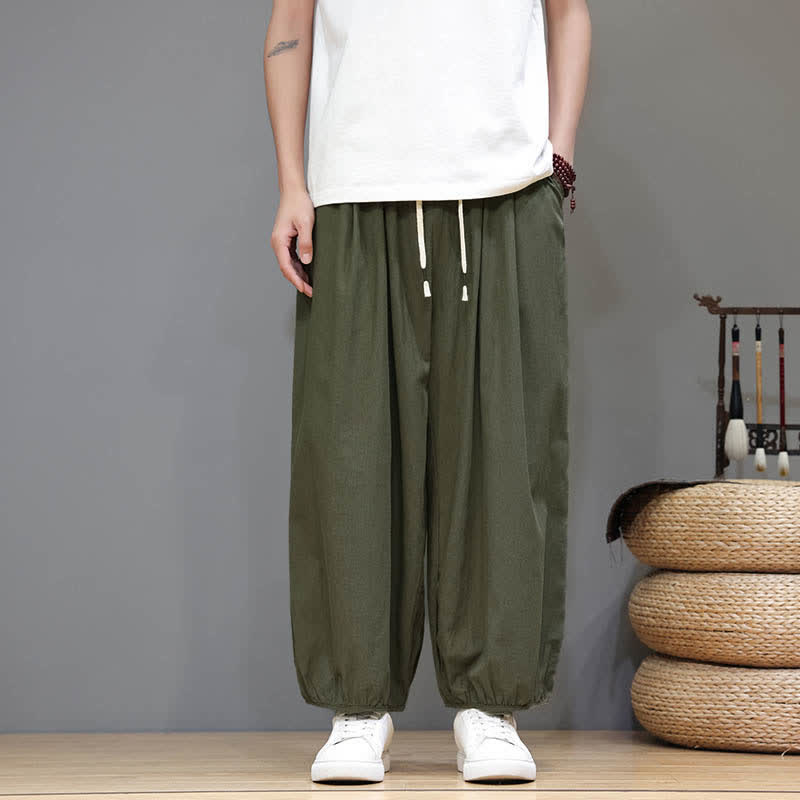 Buddha Stones Summer Zen Elastic Waist Cuff Men's Cropped Harem Pants With Pockets - image 12