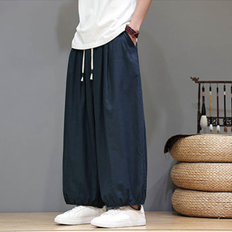 Buddha Stones Summer Zen Elastic Waist Cuff Men's Cropped Harem Pants With Pockets - image 5