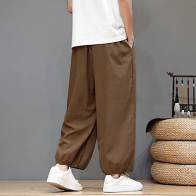 Buddha Stones Summer Zen Elastic Waist Cuff Men's Cropped Harem Pants With Pockets - image 22