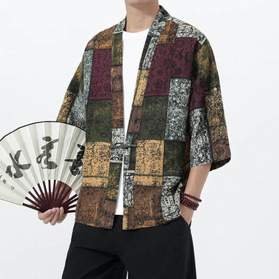 Buddha Stones Summer Tropical Leaf Print Linen Blend Men's Short Sleeve Kimono - image 21