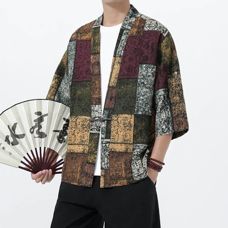 Buddha Stones Summer Tropical Leaf Print Linen Blend Men's Short Sleeve Kimono - image 21