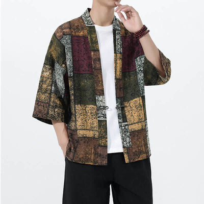 Buddha Stones Summer Tropical Leaf Print Linen Blend Men's Short Sleeve Kimono - image 19