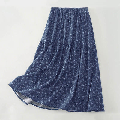 Buddha Stones Floral Elastic Waist Ruffle Hem Women's Skirt - SteelBlue - US8-10，UK/AU12-14，EU40-42 (2XL) - image 0