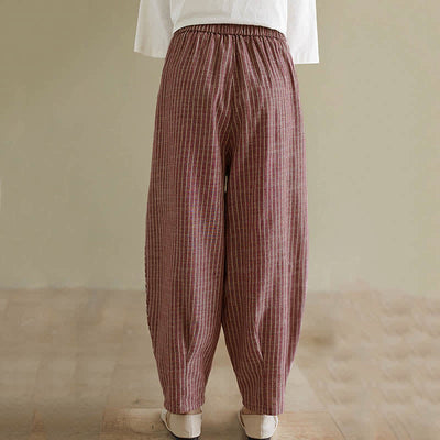 Buddha Stones Summer Casual Striped Linen Cotton Women's Tapered Pants With Pockets - image 13