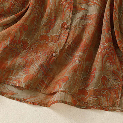 Buddha Stones Summer Floral Print Button Up Mandarin Collar Chiffon Women's Elbow-Length Sleeve Shirt - image 12