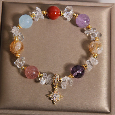 Buddha Stones Natural Various Crystal Clear Quartz Zircon Hexagram Charm Healing Bracelet - image 1