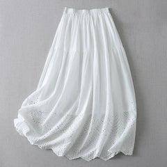 Buddha Stones Summer Boho Hollow Hem Design Solid Women's Skirts - White - US8-10，UK/AU12-14，EU40-42 (2XL) - image 0