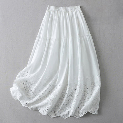 Buddha Stones Summer Boho Hollow Hem Design Solid Women's Skirts - White - US8-10，UK/AU12-14，EU40-42 (2XL) - image 0