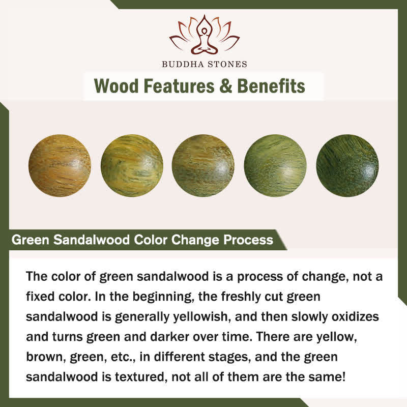 Buddha Stones Green Sandalwood Cat's Eye Flower Charm Serenity Bracelet - image 6