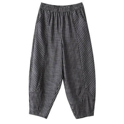Buddha Stones Summer Casual Striped Linen Cotton Women's Tapered Pants With Pockets - image 9