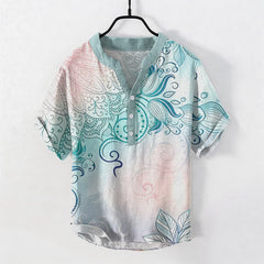 Buddha Stones Cotton Mandala Floral Emblem Men's Short Sleeve Half Button Shirt - MediumTurquoise - US/UK/AU50，EU60 (5XL) - image 0