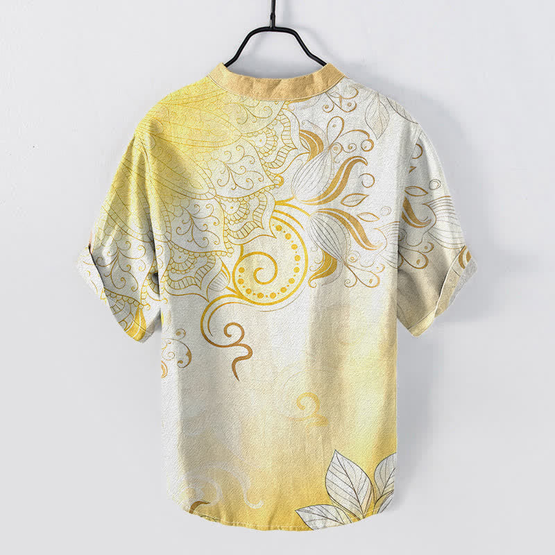 Buddha Stones Cotton Mandala Floral Emblem Men's Short Sleeve Half Button Shirt - image 6