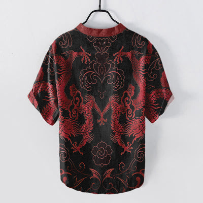 Buddha Stones Cotton Dragon Cloud Emblem Men's Short Sleeve Half Button Shirt - image 6