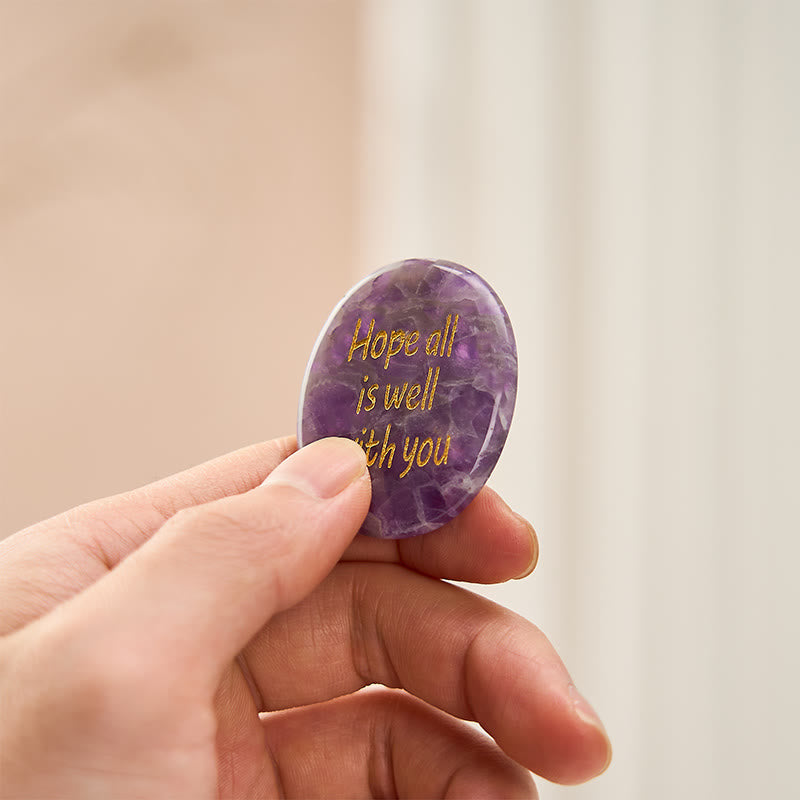 Buddha Stones Hope All Is Well With You Natural Amethyst Palm Stone Growth Crystal Decor - Natural Amethyst(Color May Vary) 3.5*4.5*0.7cm - image 0