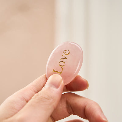 Buddha Stones LOVE Engraved Natural Rose Quartz Palm Stone Healing Crystal Decor - Rose Quartz 4-4.5*3-3.5cm - image 0