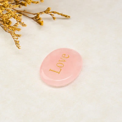 Buddha Stones LOVE Engraved Natural Rose Quartz Palm Stone Healing Crystal Decor - image 4