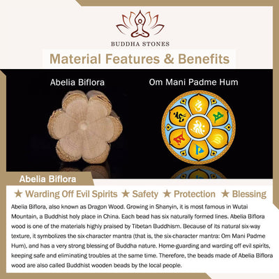 Buddha Stones Natural Abelia Biflora Wood Heart Sutra Om Mani Padme Hum Bracelet - image 6