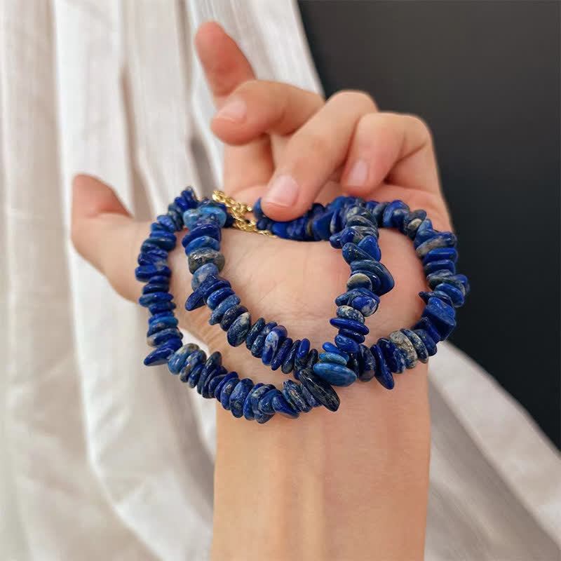 Buddha Stones Natural Irregular Design Lapis Lazuli Lazurite Positive Bracelet - image 6
