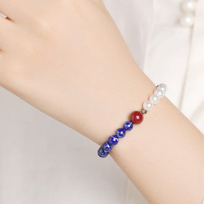 Buddha Stones Lapis Lazuli Lazurite Pearl Cinnabar Positive Beaded Bracelet - image 10