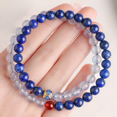 Buddha Stones Lapis Lazuli Aquamarine Red Agate Double Wrap Design Balance Bracelet - image 2