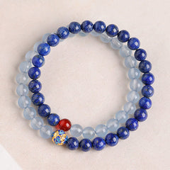 Buddha Stones Lapis Lazuli Aquamarine Red Agate Double Wrap Design Balance Bracelet - Lapis Lazuli(Wrist Circumference 14-15cm) - 6mm - image 0