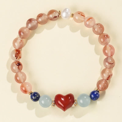 Buddha Stones Heart Design South Red Agate Lapis Lazuli Success Bracelet - South Red Agate(Wrist Circumference 15-16cm) - image 0