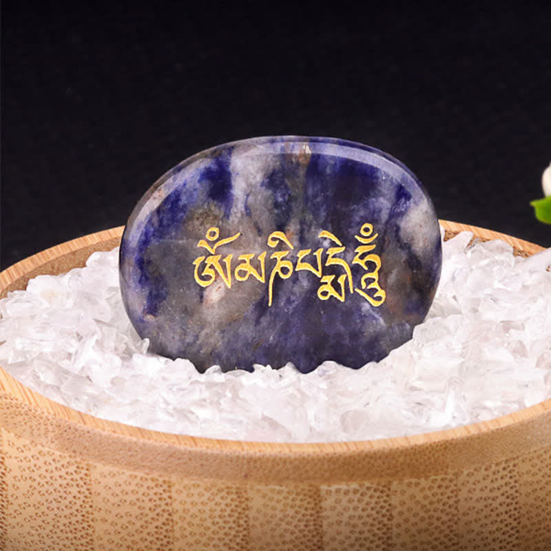 Buddha Stones Om Mani Padme Hum Amethyst Tiger Eye Palm Stone Crystal Decor 35*45mm - Natural Sodalite(Color May Vary) 35*45mm - image 15