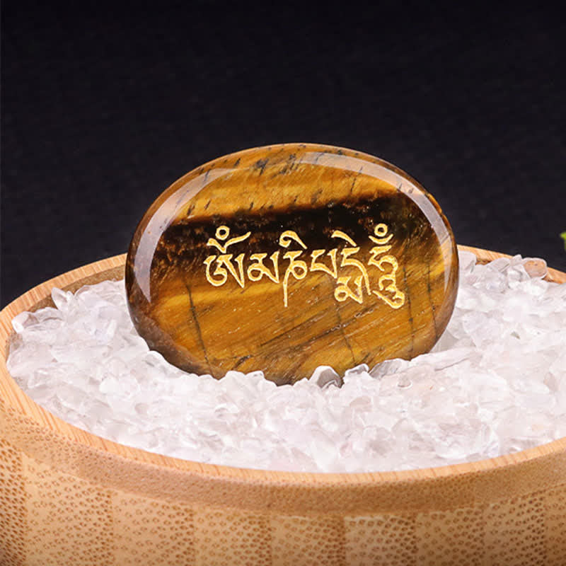 Buddha Stones Om Mani Padme Hum Amethyst Tiger Eye Palm Stone Crystal Decor 35*45mm - Natural Tiger's Eye(Color May Vary) 35*45mm - image 3