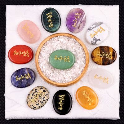 Buddha Stones Om Mani Padme Hum Amethyst Tiger Eye Palm Stone Crystal Decor 35*45mm - image 38
