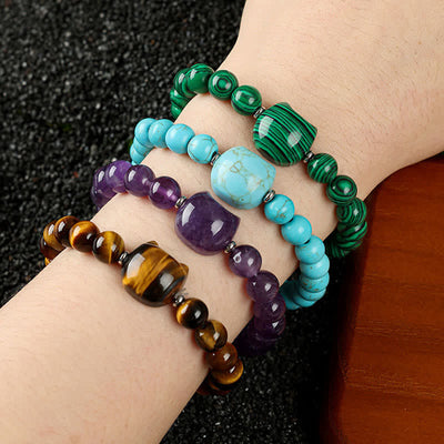 Buddha Stones Cute Cat Design Blue Lace Agate Clear Quartz  Beaded Bracelet - image 37