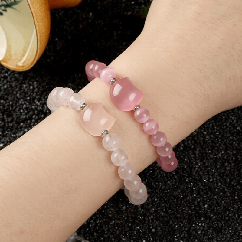 Buddha Stones Cute Cat Design Blue Lace Agate Clear Quartz  Beaded Bracelet - image 34