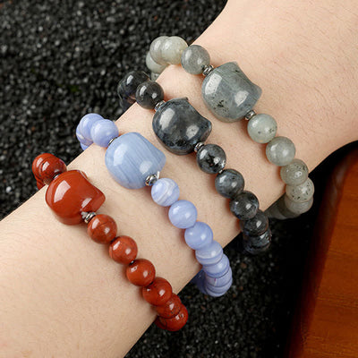 Buddha Stones Cute Cat Design Blue Lace Agate Clear Quartz  Beaded Bracelet - image 36