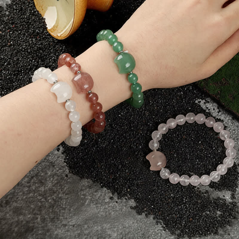 Buddha Stones Cute Cat Design Blue Lace Agate Clear Quartz  Beaded Bracelet - image 35