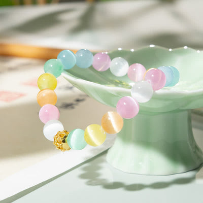 Buddha Stones Hollow Design Multicolor Cat's Eye Round Beads Positive Bracelet - image 2