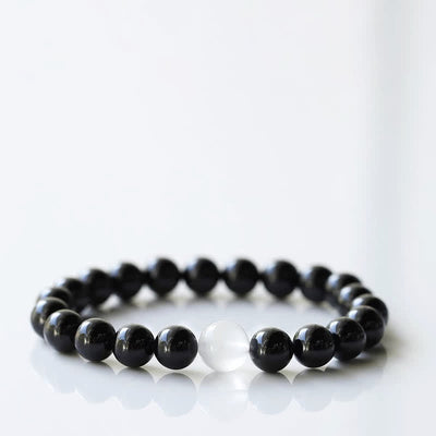 Buddha Stones Black Tourmaline Crystal Zodiac Animal Design Resilience Bracelet - Horse(Wrist Circumference 15–16cm) - image 0