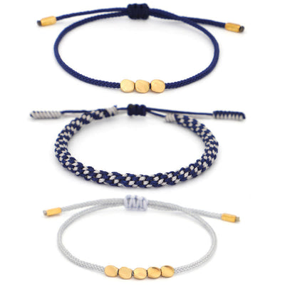 Buddha Stones 3Pcs Blue Gray String Golden Copper Beads Self Care Bracelet - image 10