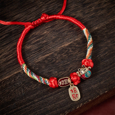 Buddha Stones Red String Plaited Auspicious Fu Character Protection Adjustable Cats Pet Collar - image 3