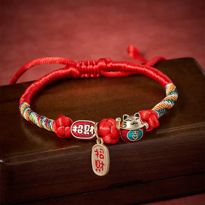 Buddha Stones Red String Plaited Auspicious Fu Character Protection Adjustable Cats Pet Collar - image 1