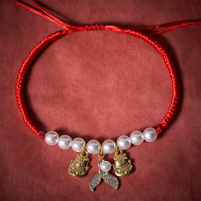 Buddha Stones Red String Plaited Pearl Fish Tail Protection Adjustable Cats Pet Collar - image 3